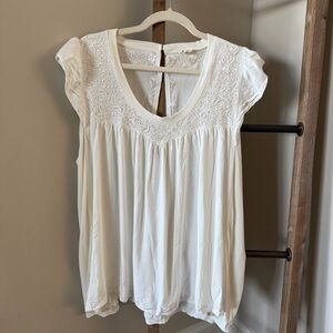 POL Ivory Embroidered Boho Babydoll Top - Size L
